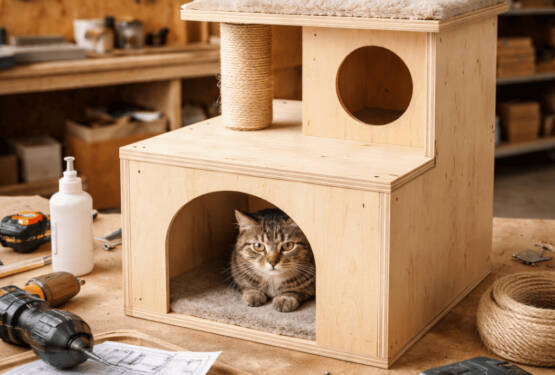 Как сделать домик для кошки из фанеры